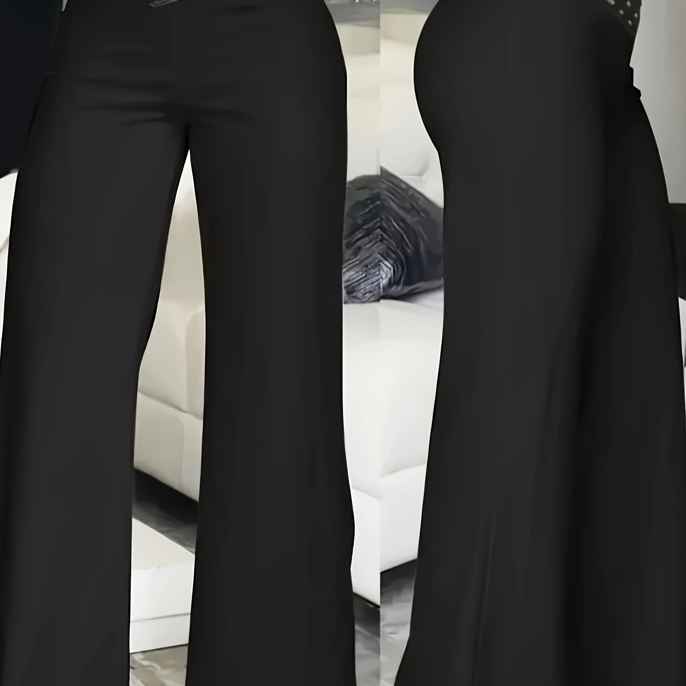 Elegant High-Waist Cross Detail Transparent Mesh Patchwork Pants - Solid Color, Polyester, Machine Washable, All Seasons