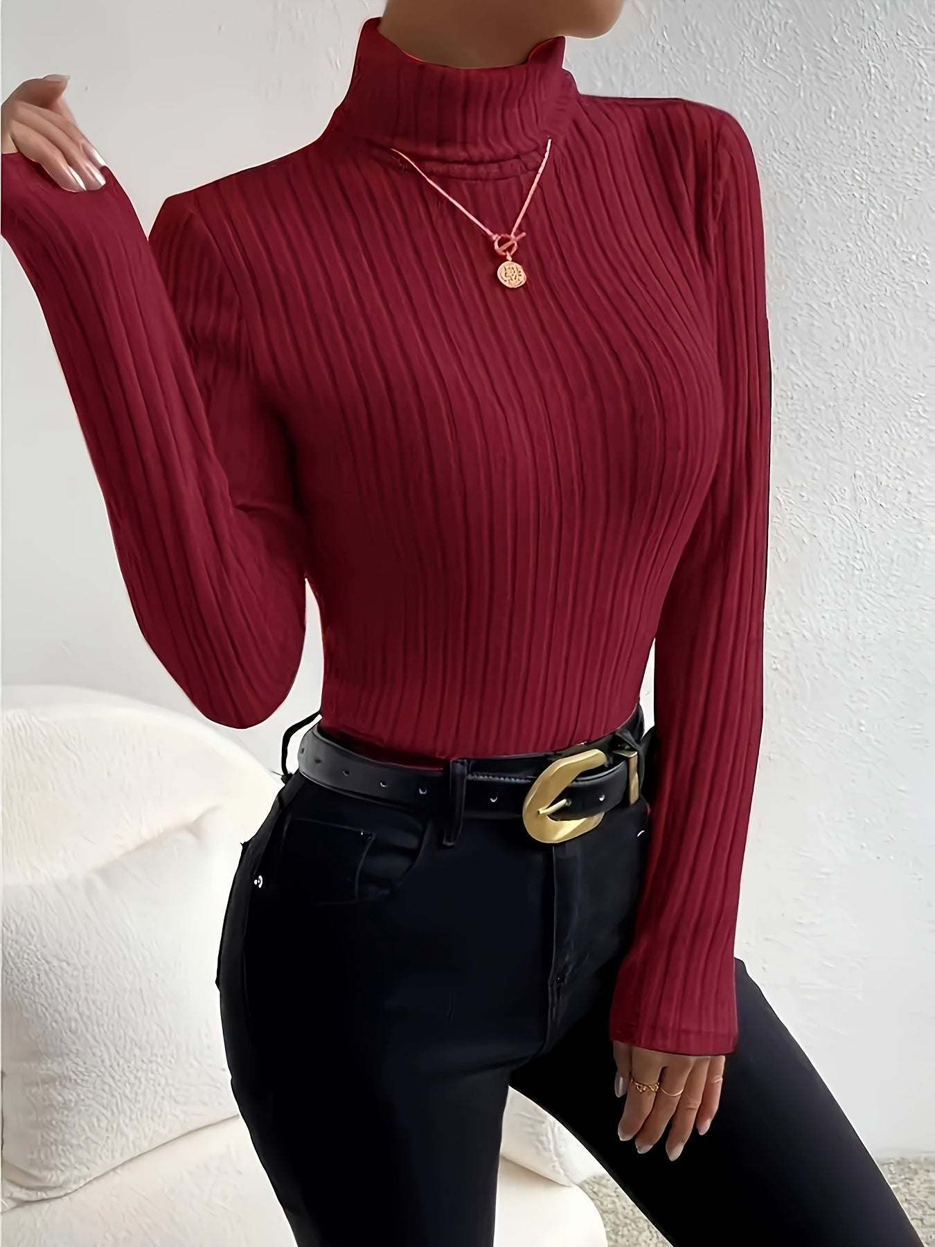 Women's Blouse with High Neck, Long Sleeves and Soft Fabric, Versatile Style for All Occasions