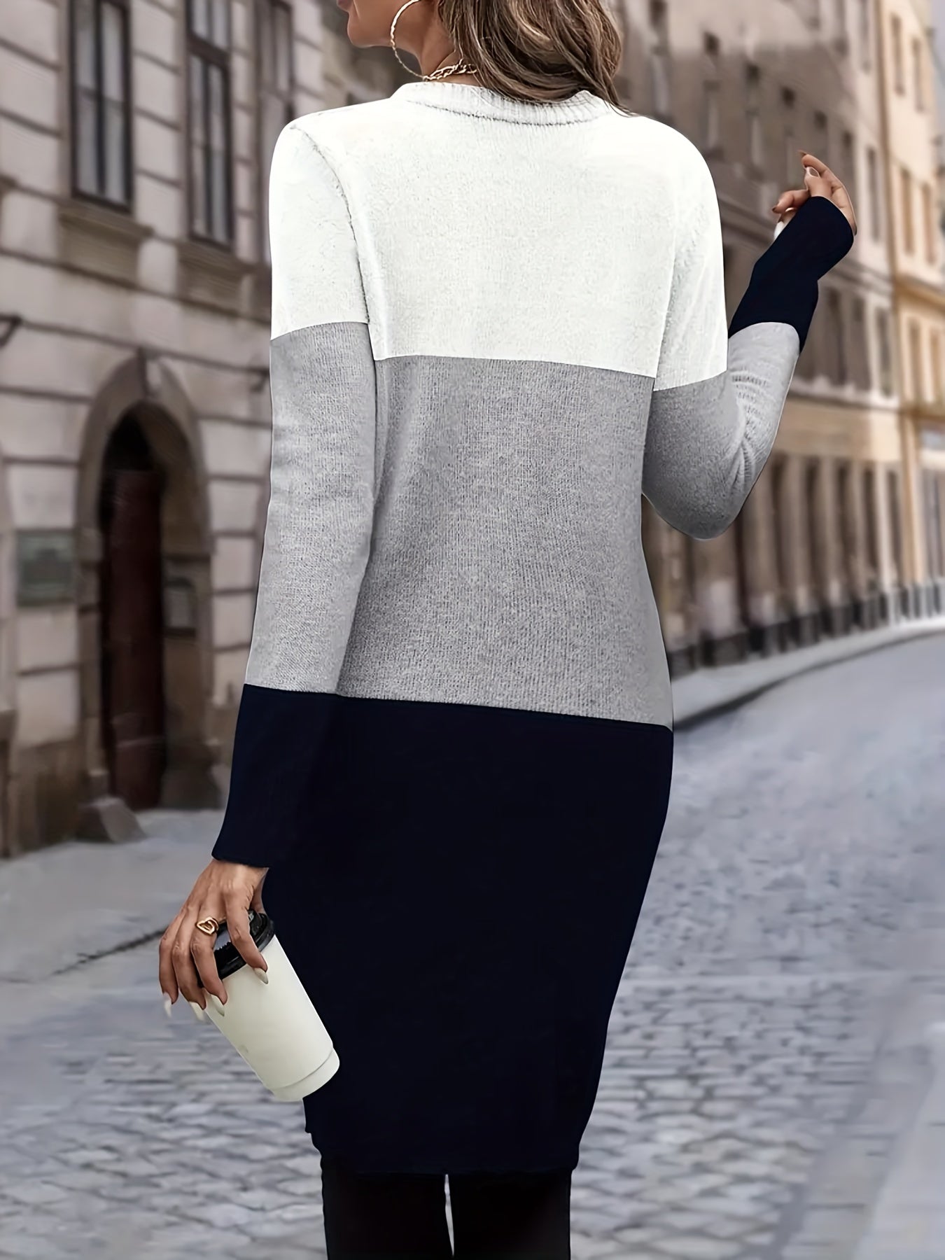 Elegant Color Block Button-Front Cardigan - Long Sleeve Women's Knitwear for Fall & Winter