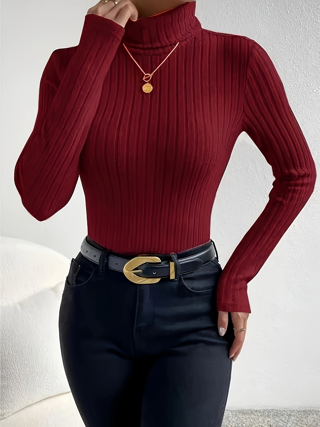 Women's Blouse with High Neck, Long Sleeves and Soft Fabric, Versatile Style for All Occasions