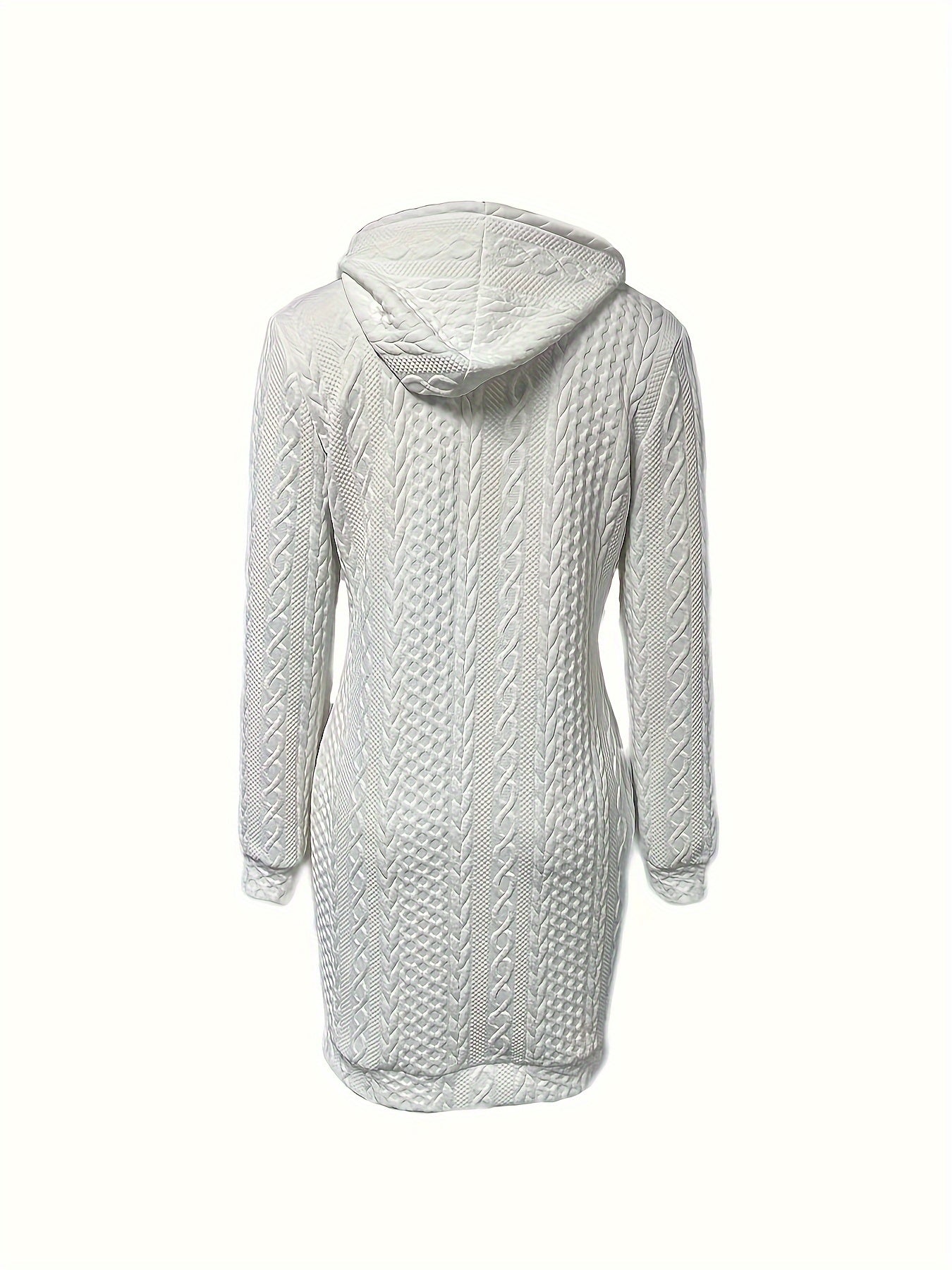 Elegant Cable-Knit Hooded Dress - Chic Long Sleeve, Knee-Length Sweater Dress for Fall/Winter, Polyester & Elastane Blend, Machine Washable